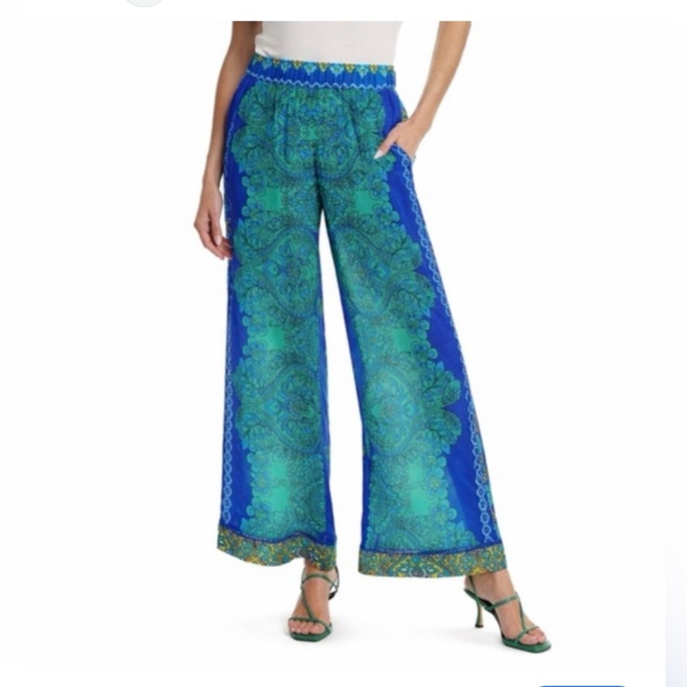 Johnny Was Villa Silk Pants, likely in the Diomedes print, sizeS